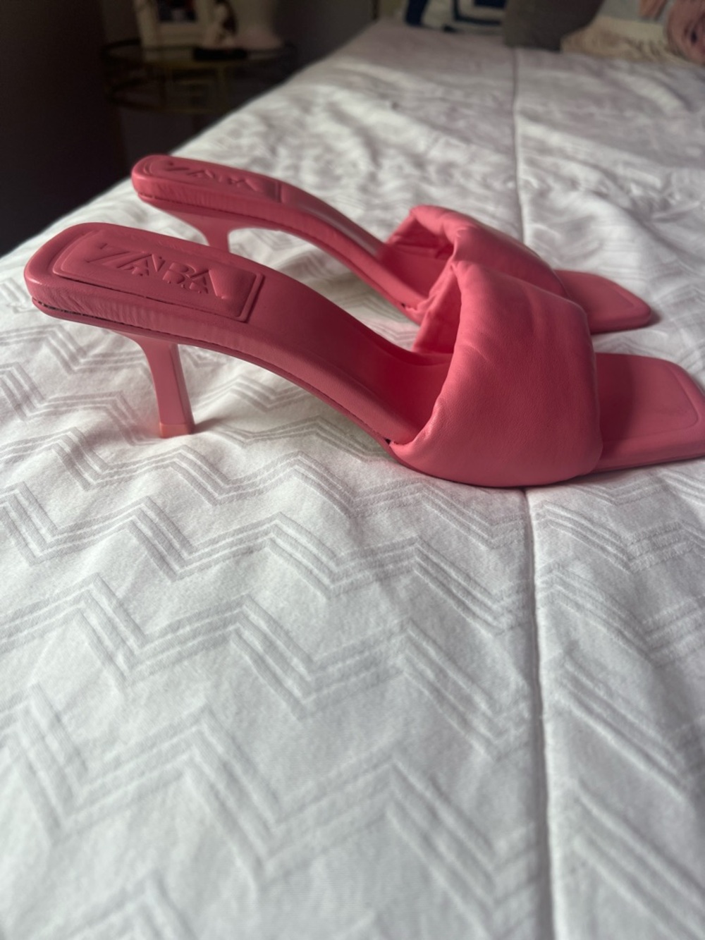 Zara Pinnk Puffer Square-Toe Leather Sandals-NWOT - Picture 3 of 7